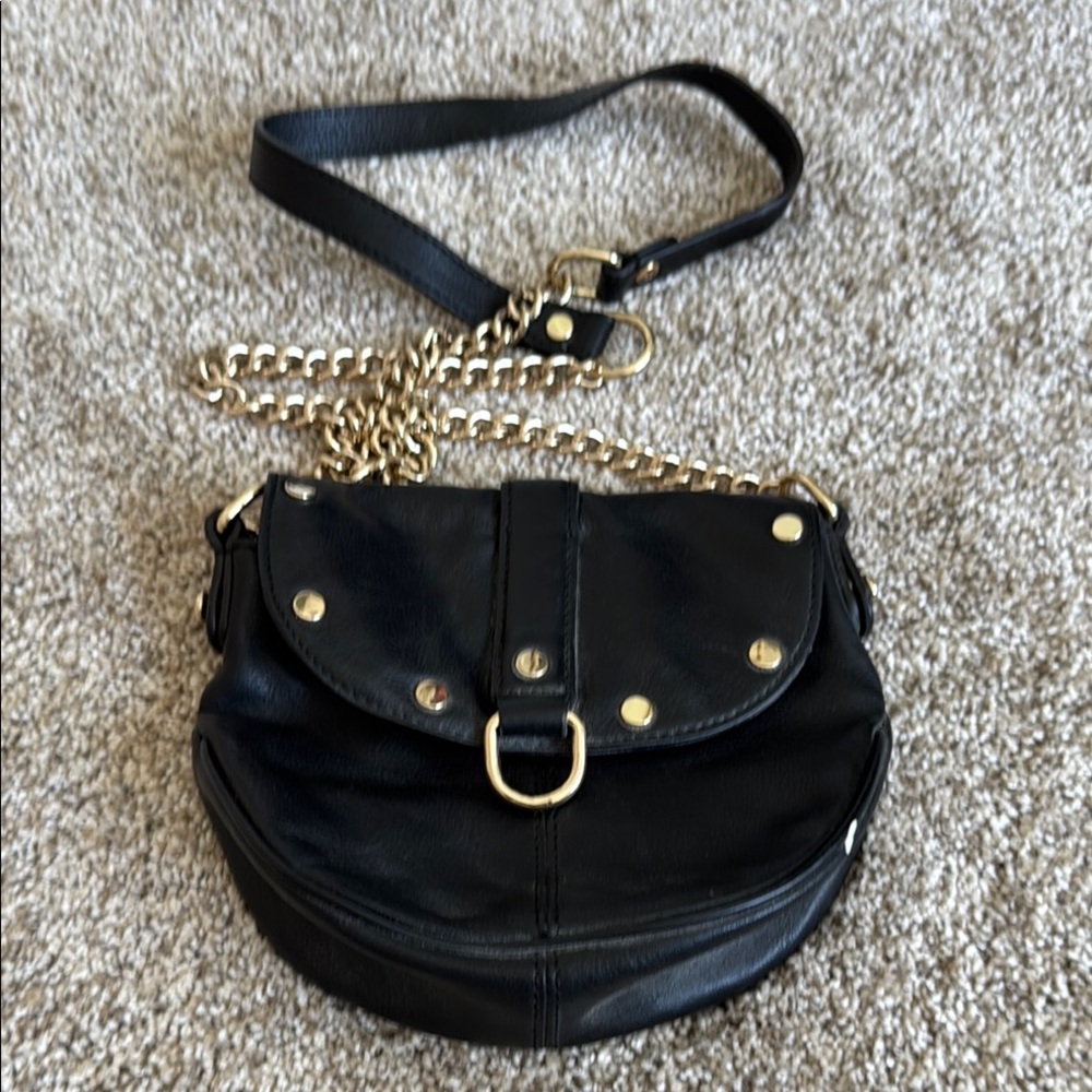 Rebecca Minkoff Chic Black and Gold Crossbody Bag with Chain Details